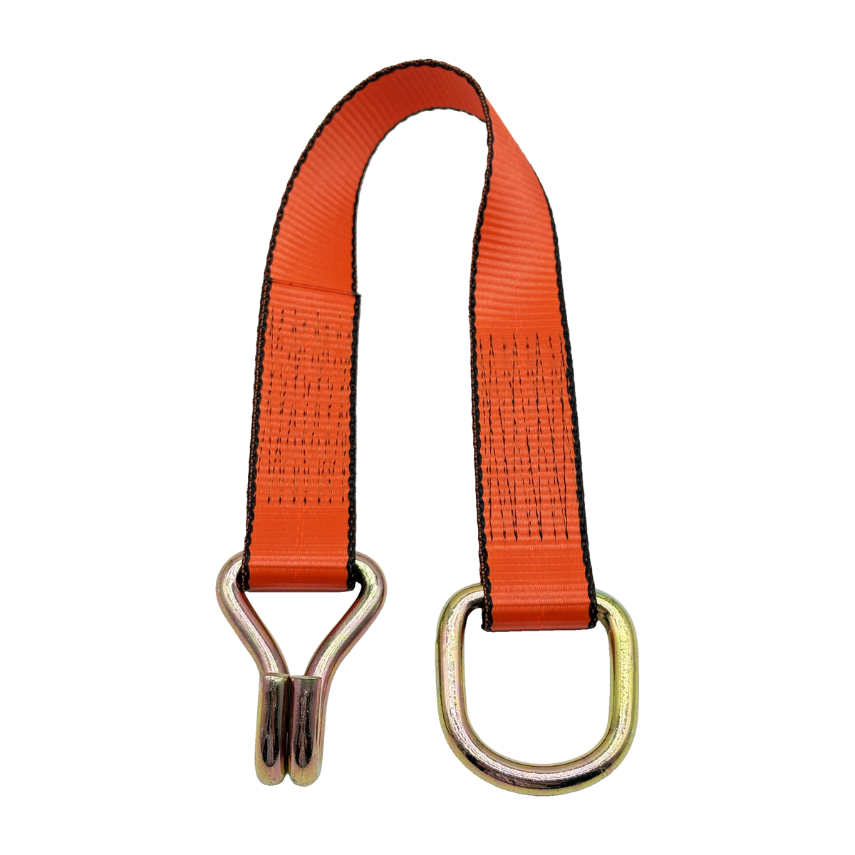 2" x 24" 1-Ply Strap Extension w/HD Double J Hook on One End w/D-Ring on Opposite End - Orange