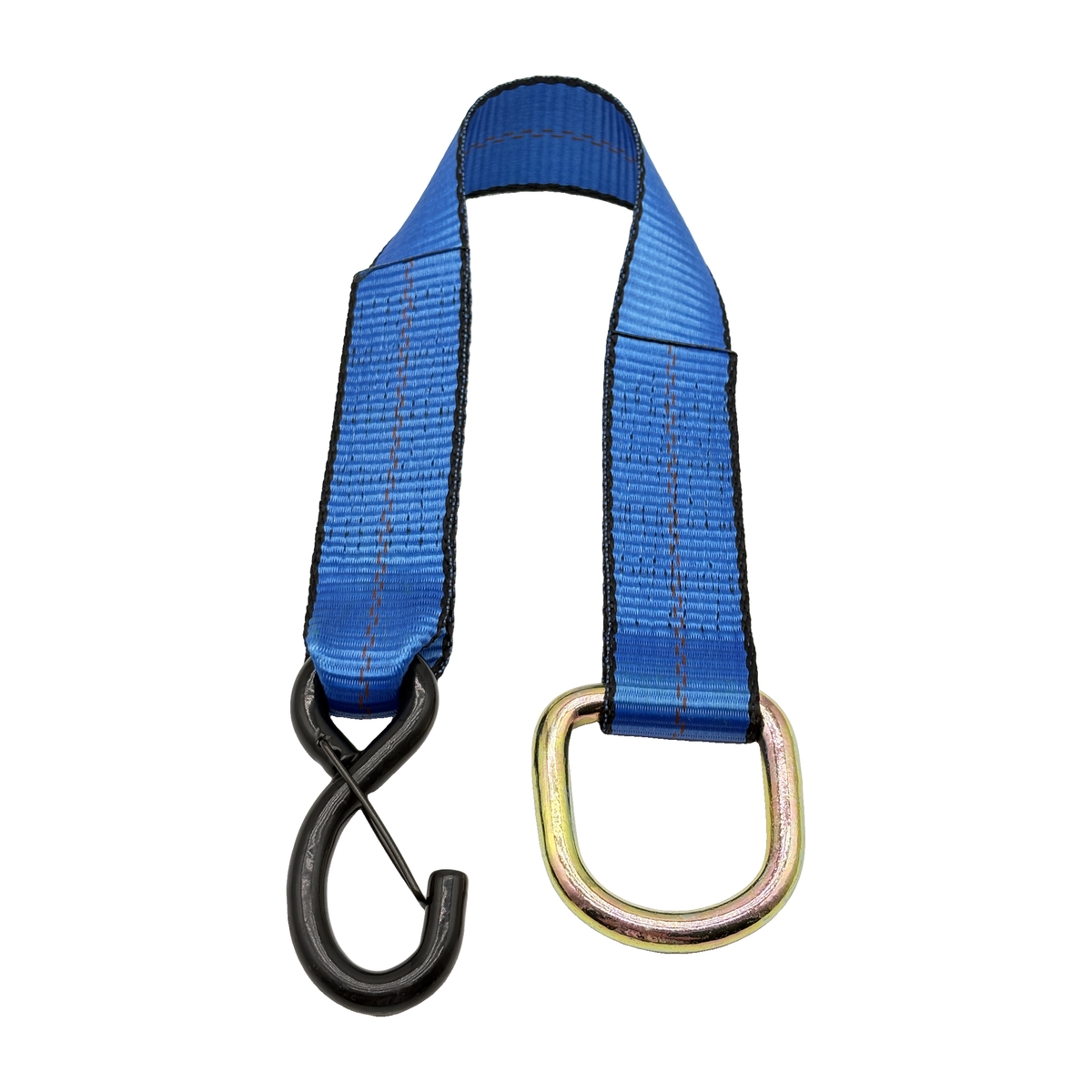 2" x 24" 1-Ply Strap Extension w/5,500 lb Break Strength Vinyl Coated S-Hook w/Safety Latch on One End w/2" D-Ring on Opposite End - Blue