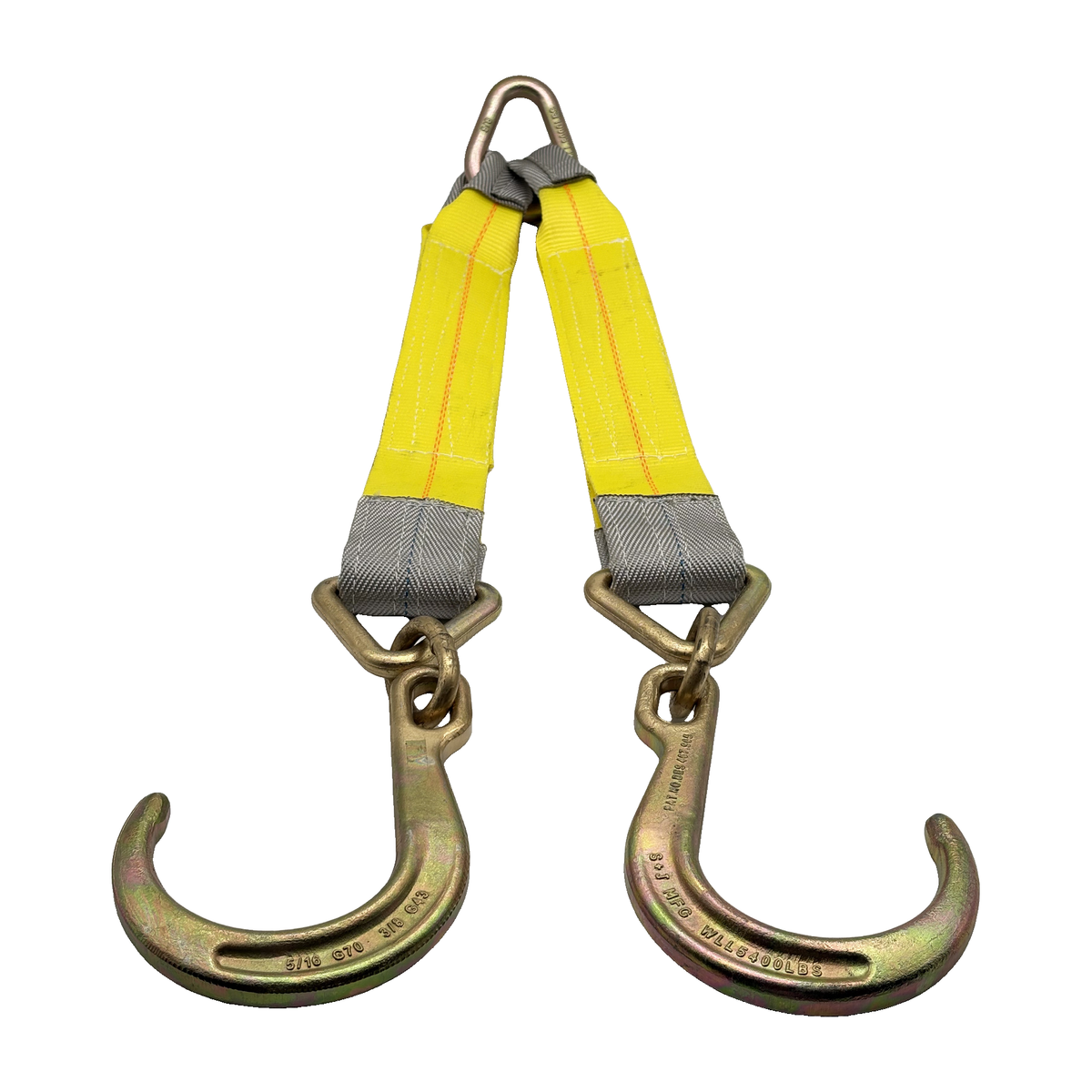 G70 V-Bridle HD Tow Strap w/3"x24" 3-Ply Center Legs w/Wear Pad Protected Eyes w/G70 Forged 5/8" Pear Link w/3" Forged Delta w/G70 Forged 8" J Hooks