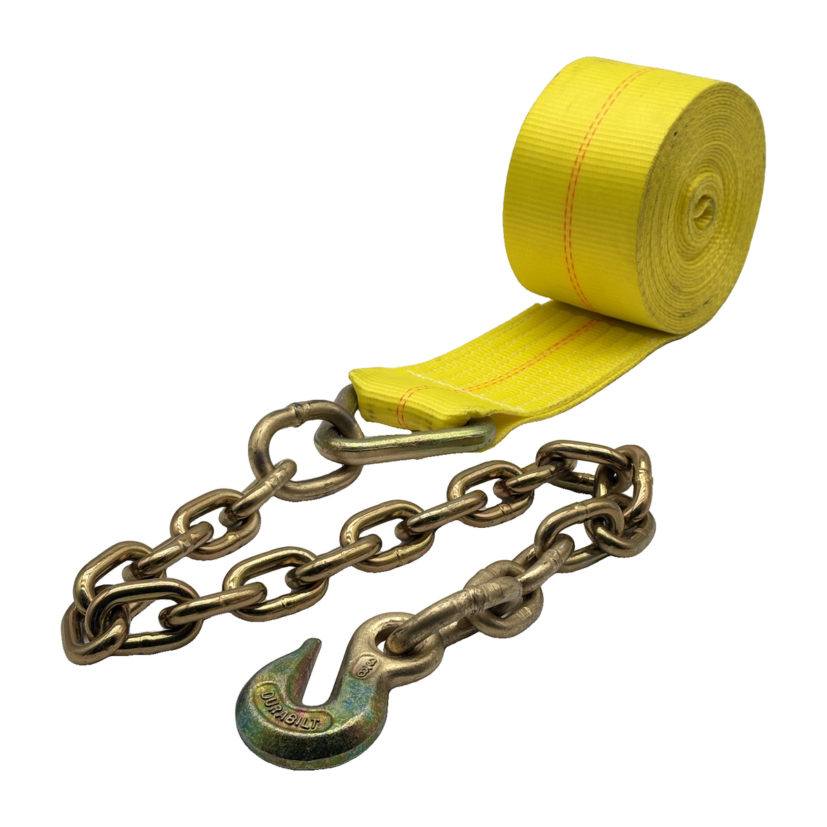 4"x30' Winch Strap w/G70 3/8"x24" Chain Tail w/Forged 3/8" Grab Hook (Yellow)