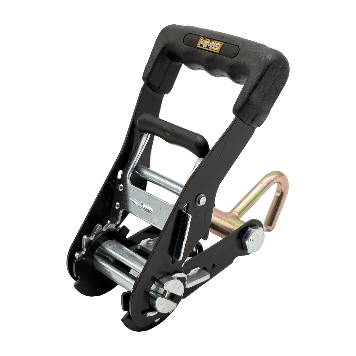 2" Premium MMS Black Rubber Wide Handle Ratchet Buckle w/Attaching Single Finger J Hook