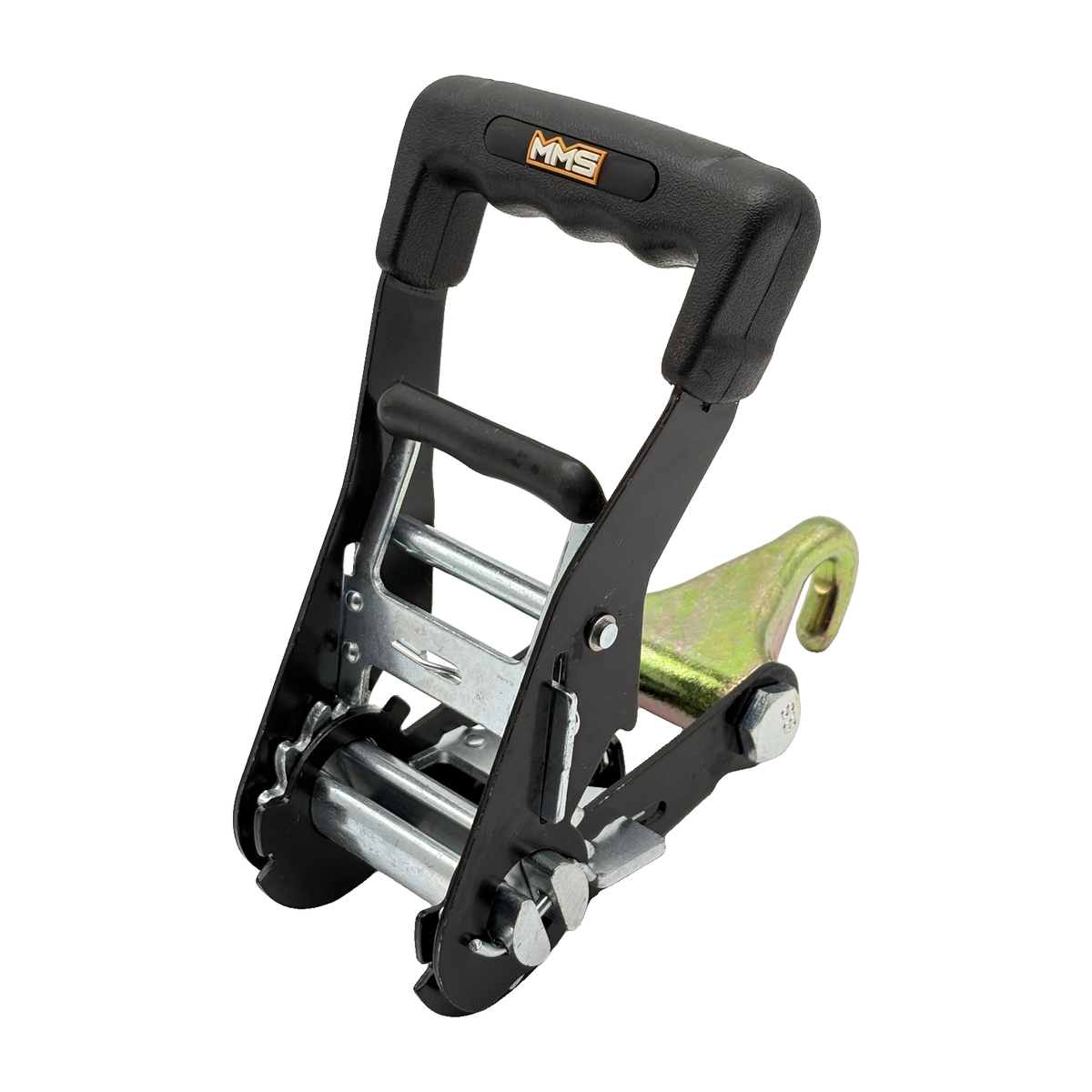 2" Premium MMS Black Rubber Wide Handle Ratchet Buckle w/Attaching Forged J Hook