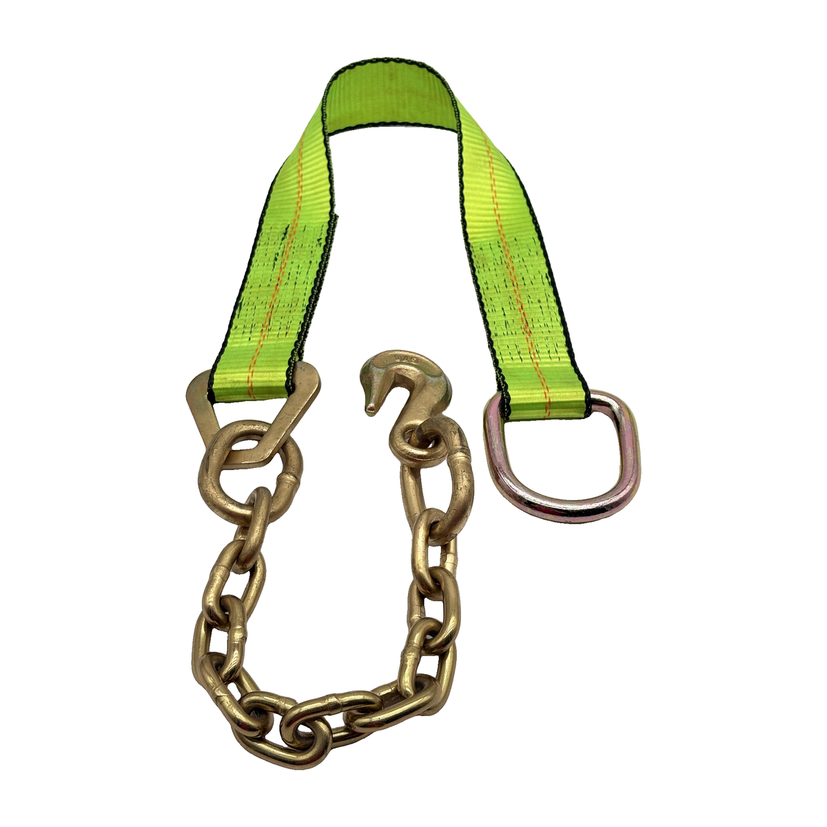 2" x 24" 1-Ply Strap Extension w/D-Ring on One End w/G70 5/16" x 12" Chain Tail w/G70 5/16" Forged Grab Hook on Opposite End - Green