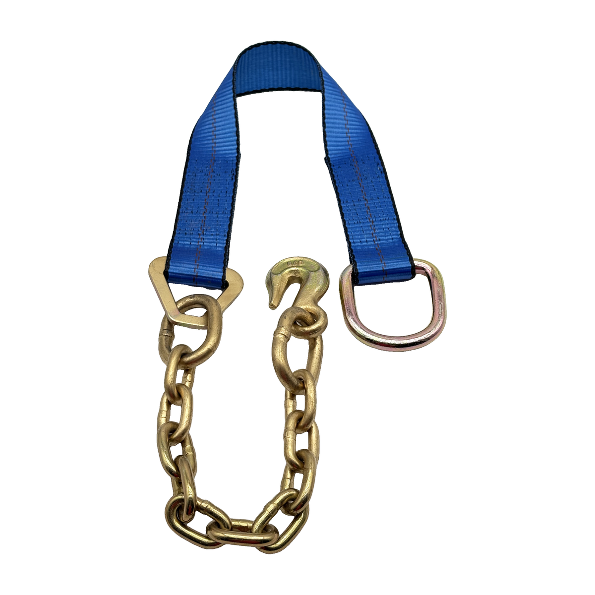 2" x 24" 1-Ply Strap Extension w/D-Ring on One End w/G70 5/16" x 12" Chain Tail w/G70 5/16" Forged Grab Hook on Opposite End - Blue