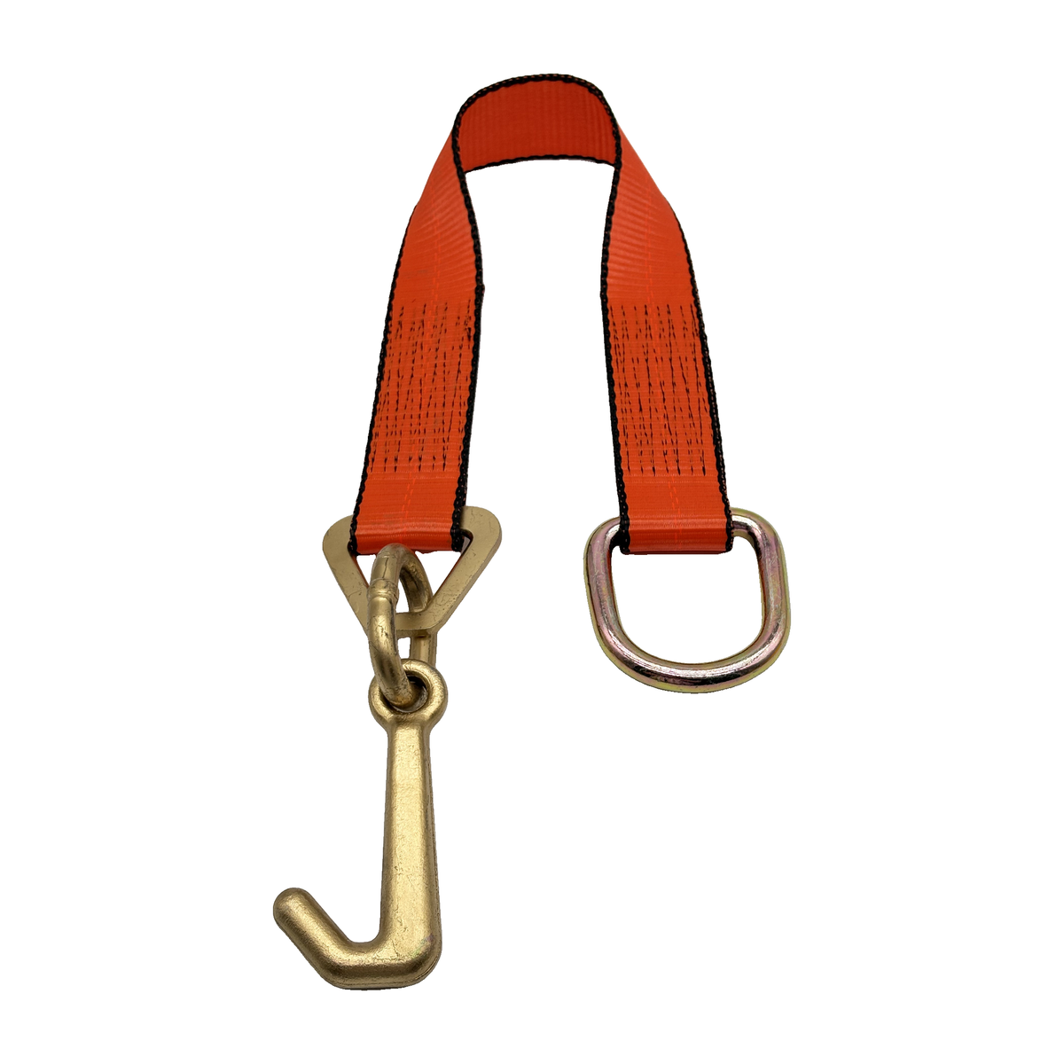 2" x 24" 1-Ply Strap Extension w/D-Ring on One End w/4" Mini "J" Frame Hook on Opposite End - Orange