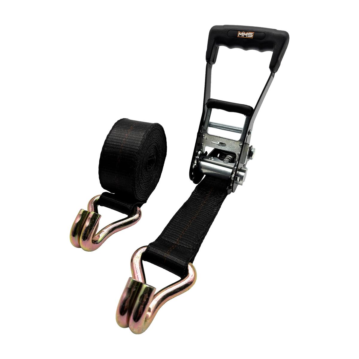 2" x 27' MMS Long-Handle Ratchet Strap w/Double-J Hook - Black