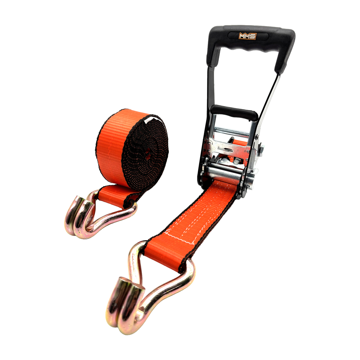 2" x 27' MMS Long-Handle Ratchet Strap w/Double-J Hook - Orange
