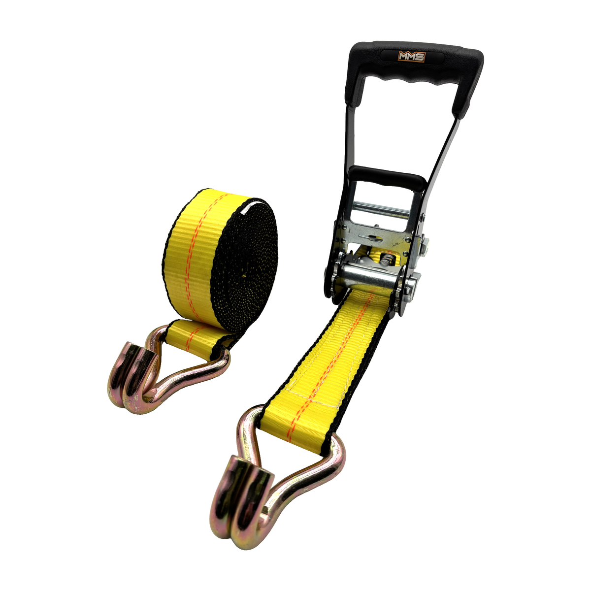 2" x 27' MMS Long-Handle Ratchet Strap w/Double-J Hook - Yellow