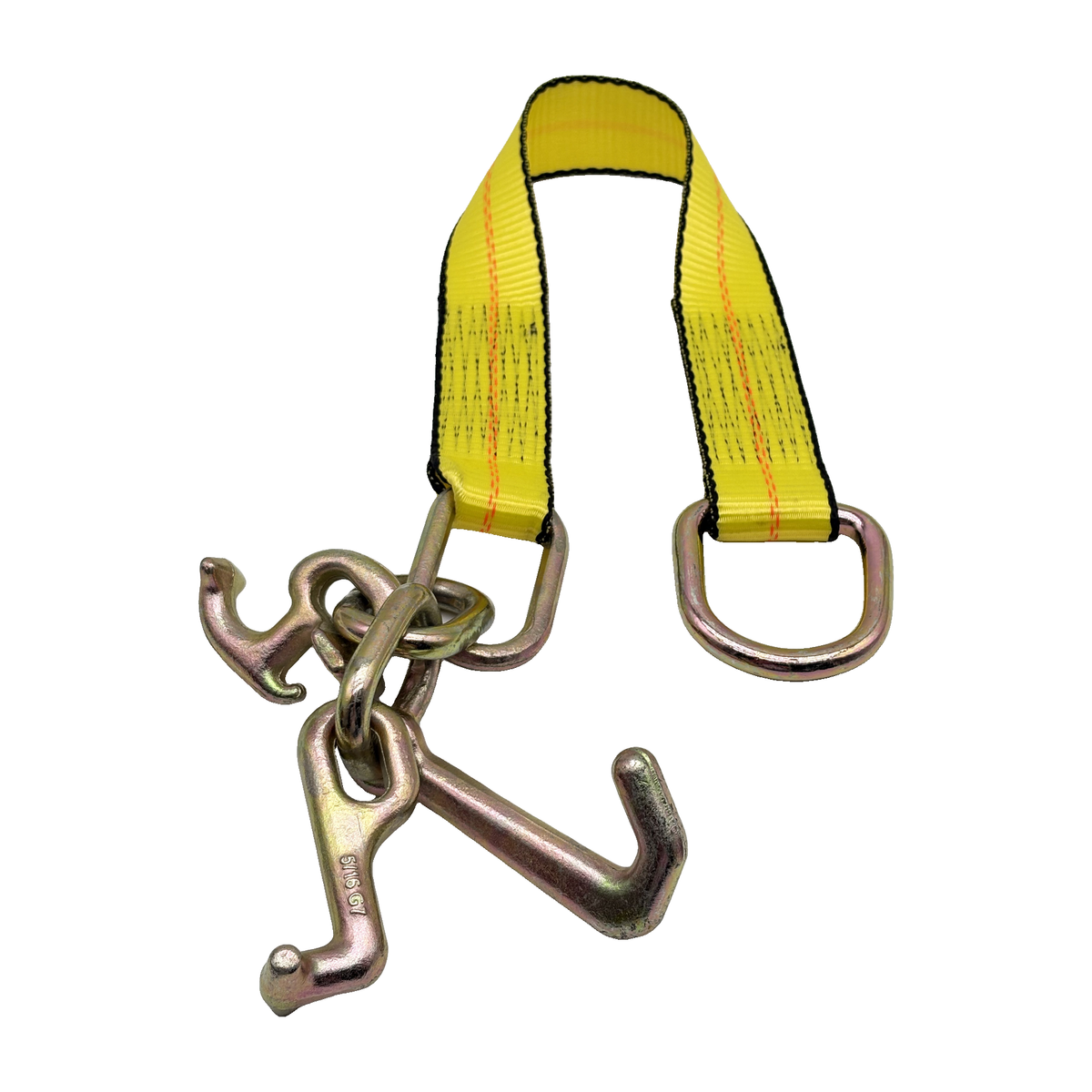 2" x 24" 1-Ply Strap Extension w/D-Ring on One End w/R, T, J Hook Cluster on Opposite End - Yellow