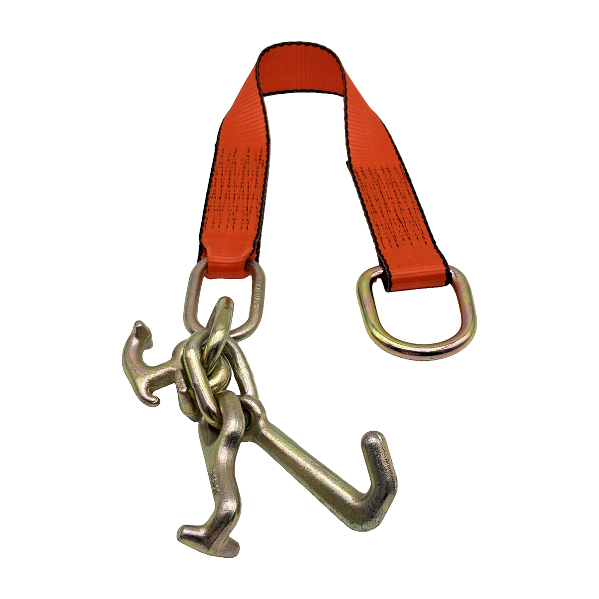 2" x 24" 1-Ply Strap Extension w/D-Ring on One End w/R, T, J Hook Cluster on Opposite End - Orange