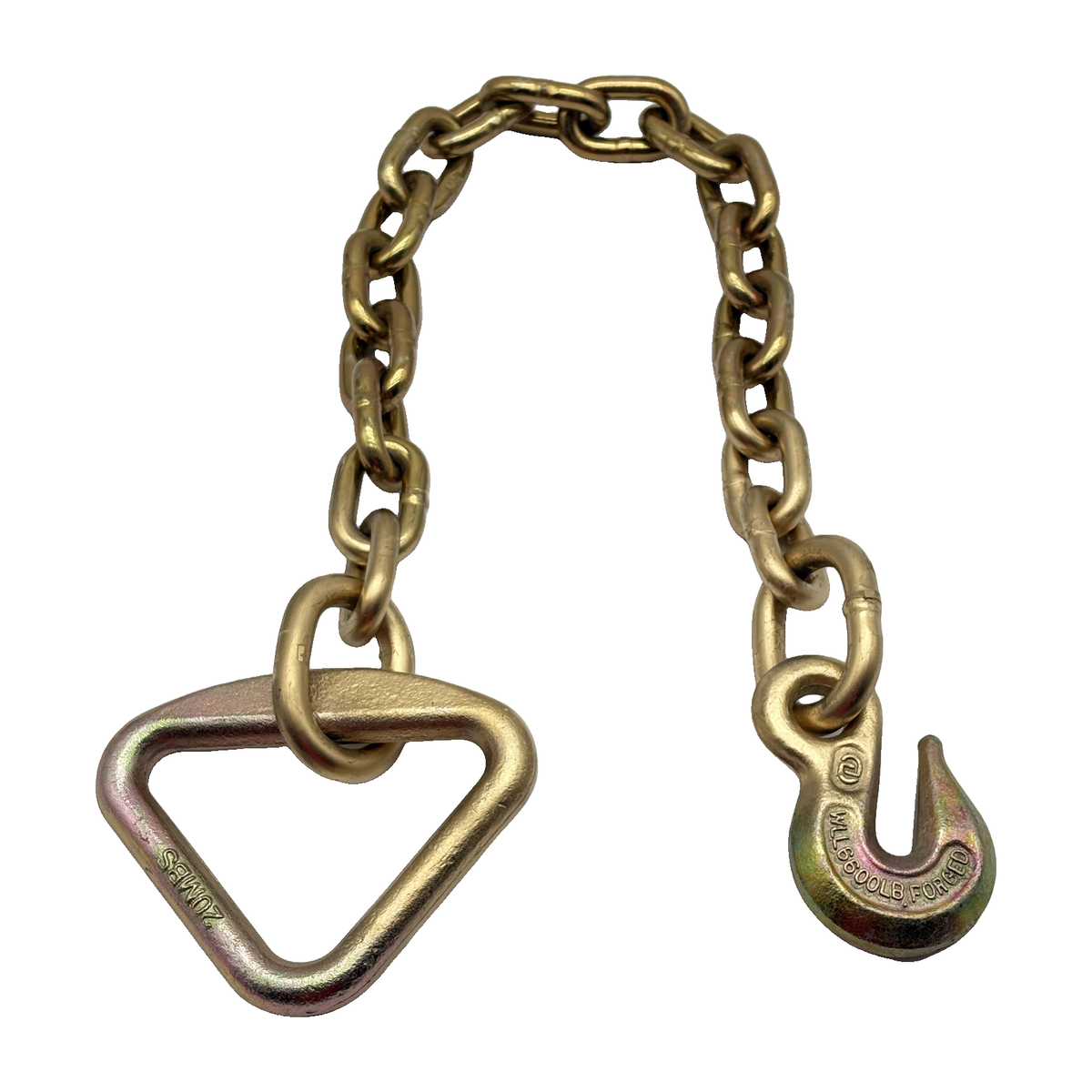 G70 3/8"x12" Chain Tail Assembly w/3" Forged Delta Ring on One End w/G70 3/8" Forged Grab Hook on Opposite End
