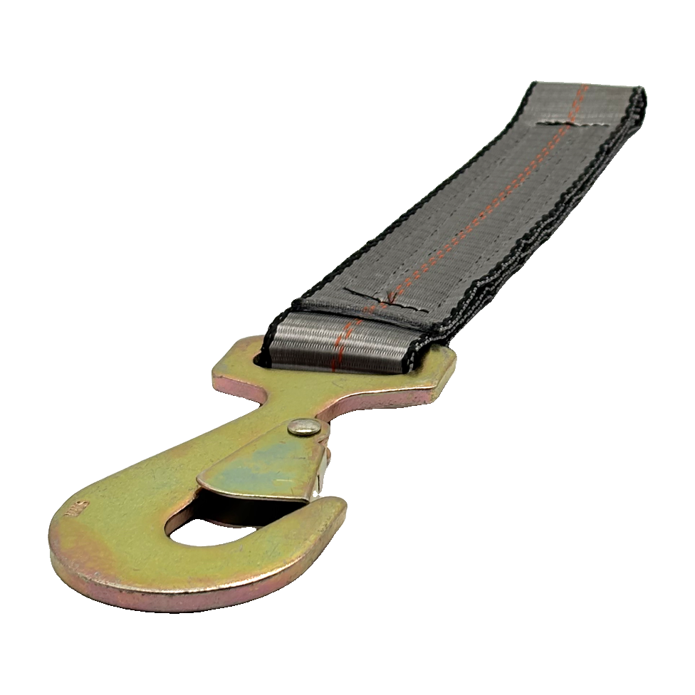 2" x 12" HD 3 Ply Center Short End/Ratchet Buckle End w/2'' Tapered Flat Snap Hook - Gray