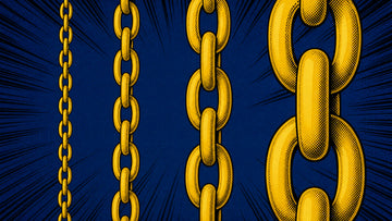 Comic illustration of four transport chains from small to large link size