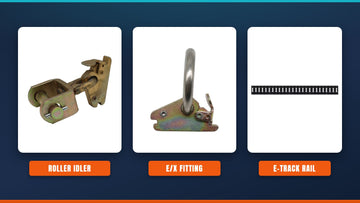 E-track roller idler, E/X fitting, and a section of E-track rail