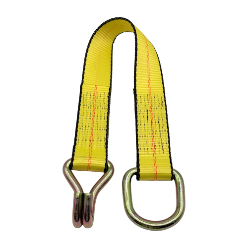 2" x 24" 1-Ply Strap Extension w/HD Double J Hook on One End w/D-Ring on Opposite End - Yellow