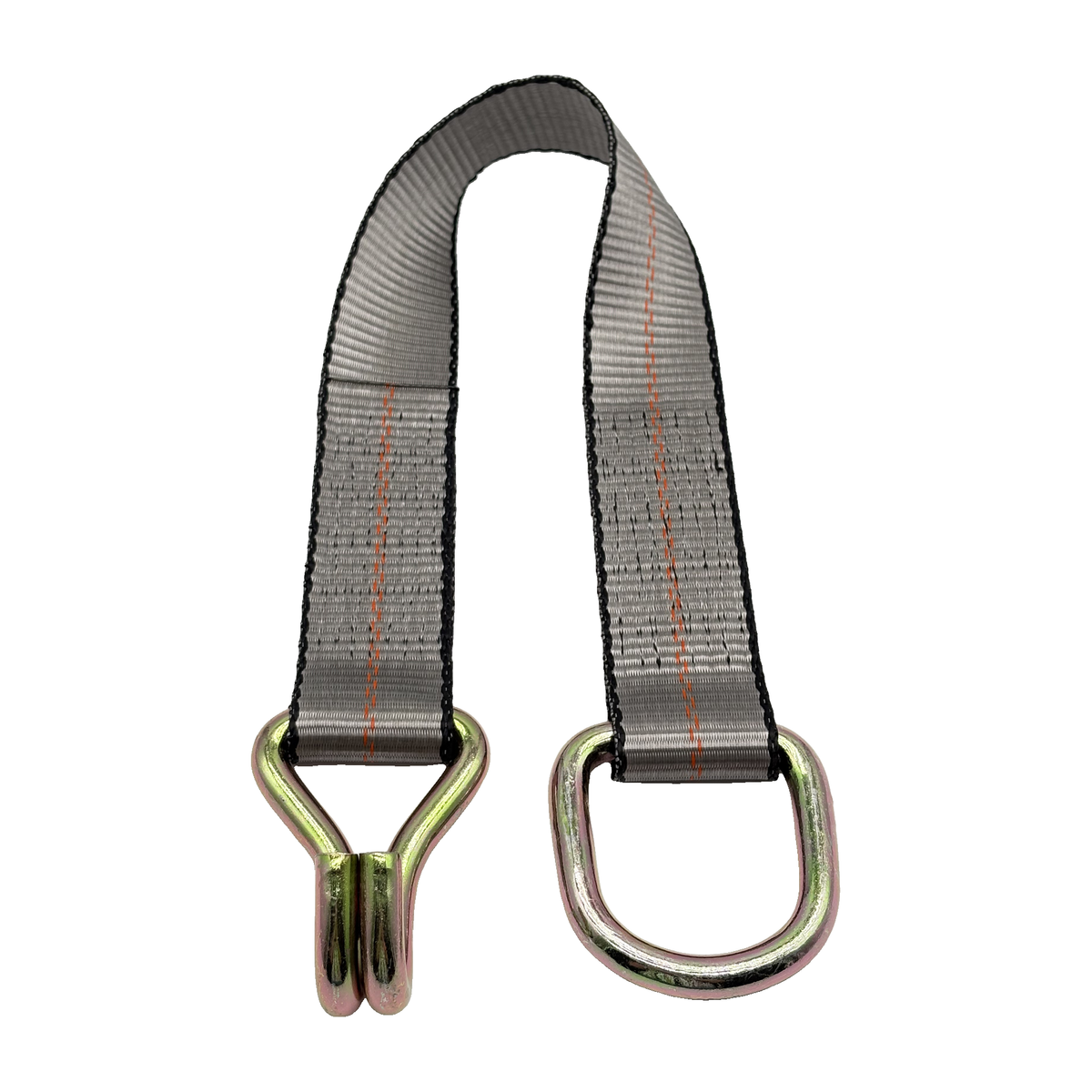 2" x 24" 1-Ply Strap Extension w/HD Double J Hook on One End w/D-Ring on Opposite End - Gray