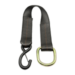 2" x 24" 1-Ply Strap Extension w/5,500 lb Break Strength Vinyl Coated S-Hook w/Safety Latch on One End w/2" D-Ring on Opposite End - Black