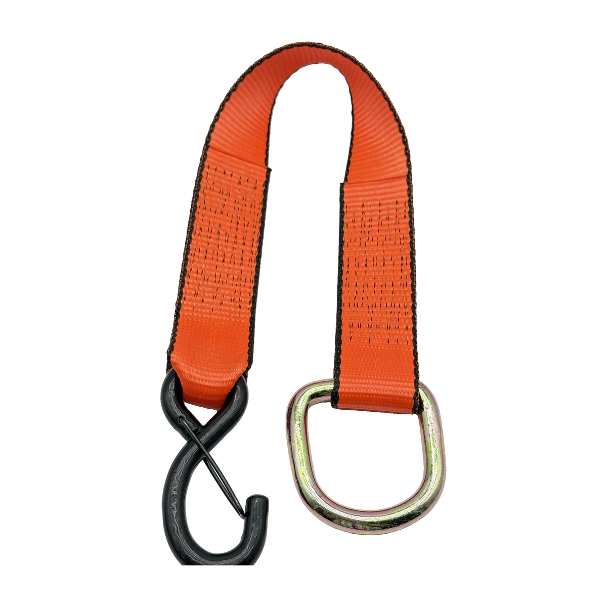 2" x 24" 1-Ply Strap Extension w/5,500 lb Break Strength Vinyl Coated S-Hook w/Safety Latch on One End w/2" D-Ring on Opposite End - Orange