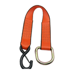2" x 24" 1-Ply Strap Extension w/5,500 lb Break Strength Vinyl Coated S-Hook w/Safety Latch on One End w/2" D-Ring on Opposite End - Orange
