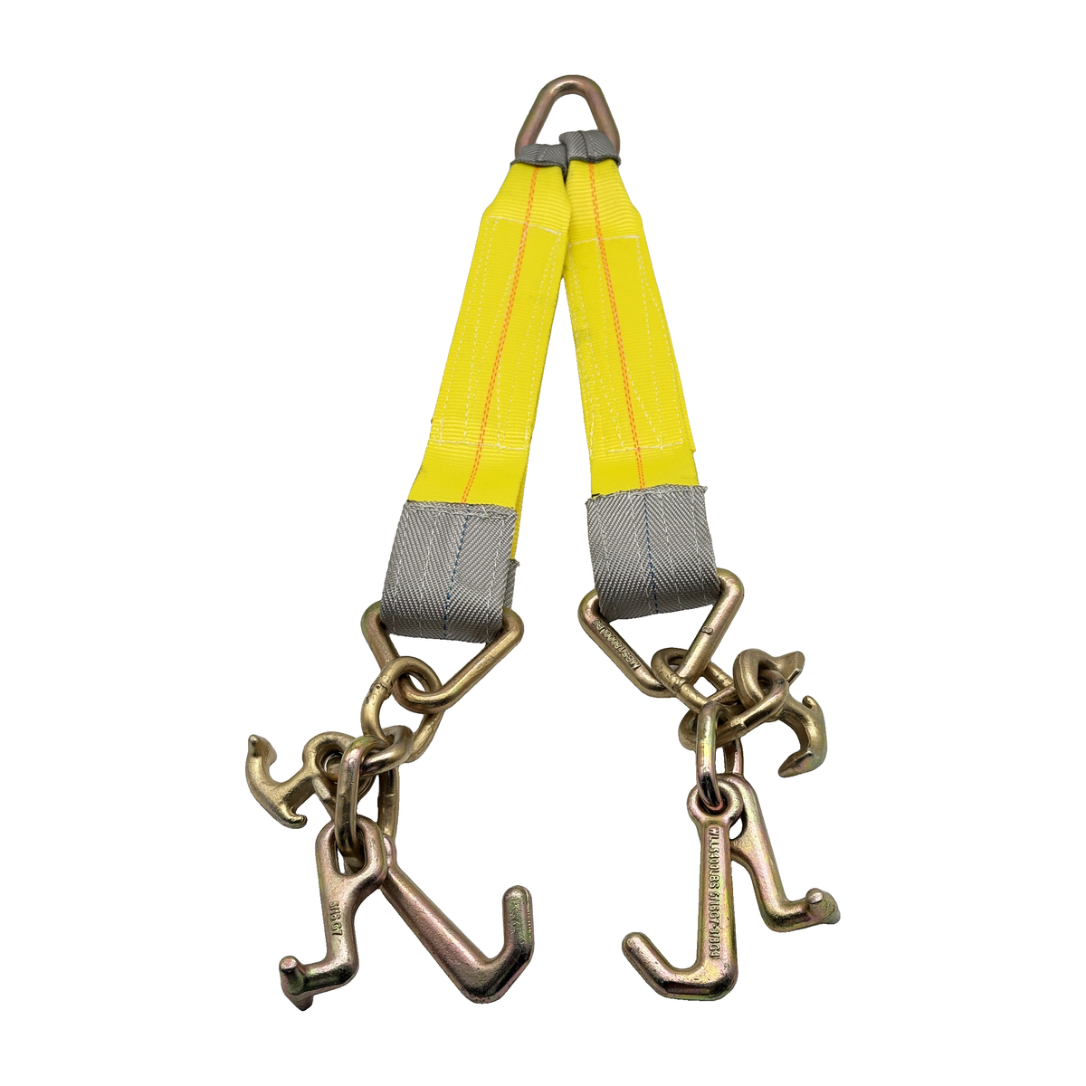 G70 V-Bridle HD Tow Strap w/3"x24" 3-Ply Center Legs w/Wear Pad Protected Eyes w/G70 Forged 5/8" Pear Link w/3" Forged Delta w/G70 R,T,J Hook Clusters