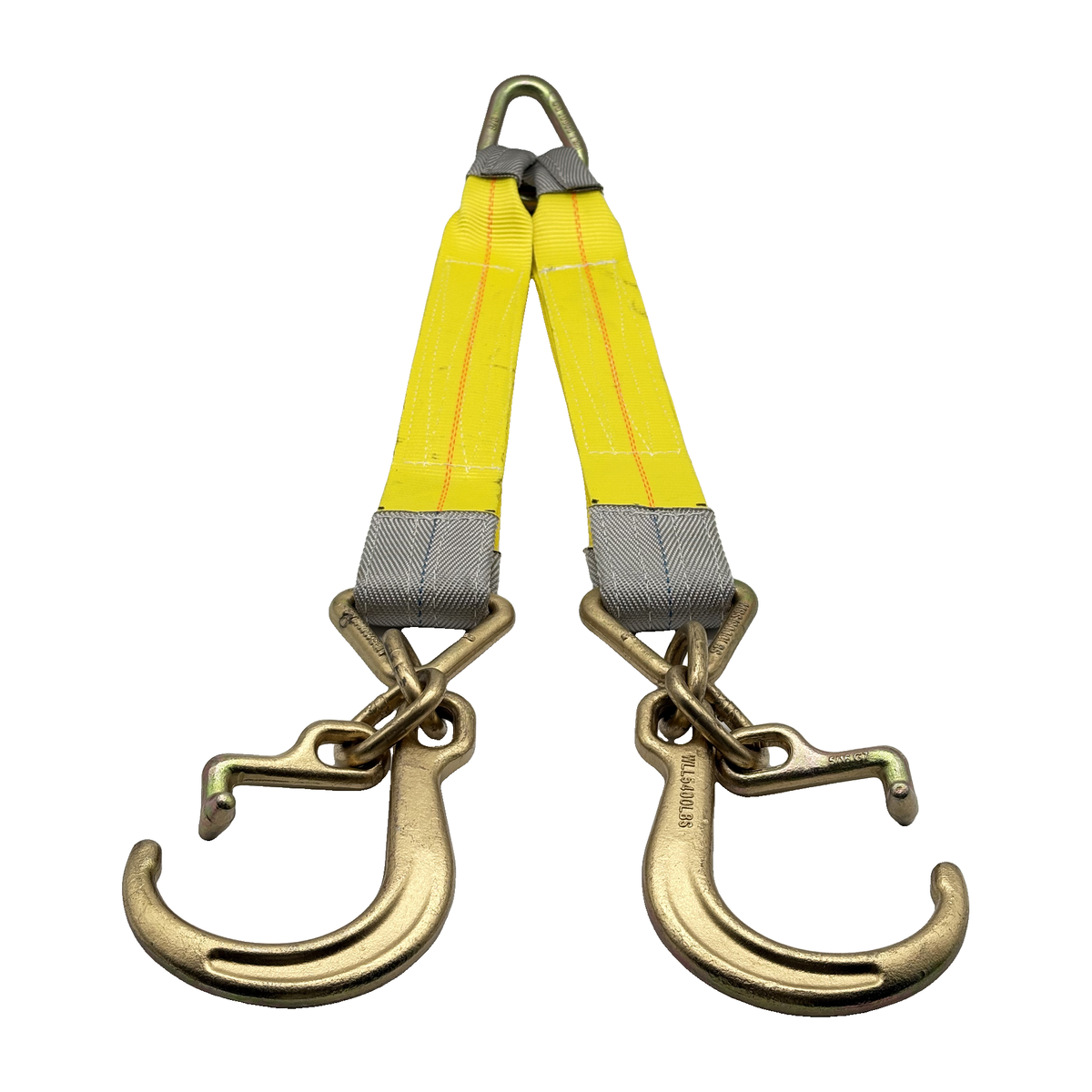 G70 V-Bridle HD Tow Strap w/3"x24" 3-Ply Center Legs w/Wear Pad Protected Eyes w/G70 Forged 5/8" Pear Link w/3" Forged Delta w/G70 Forged T Frame Hook, and 8" J Hook Clusters
