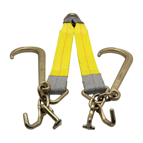 G70 V-Bridle HD Tow Strap w/3"x24" 3-Ply Center Legs w/Wear Pad Protected Eyes w/G70 Forged 5/8" Pear Link w/3" Forged Delta w/G70 Forged Datsun J, T Frame Hooks, 15" J Hooks