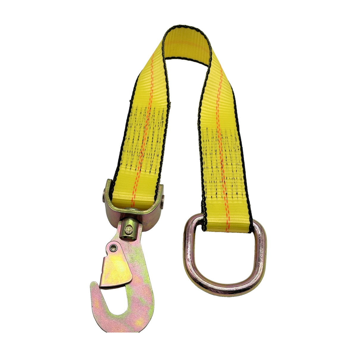 2" x 24" 1-Ply Strap Extension w/Twisted Flat Snap Hook on One End w/2" D-Ring on Opposite End - Yellow