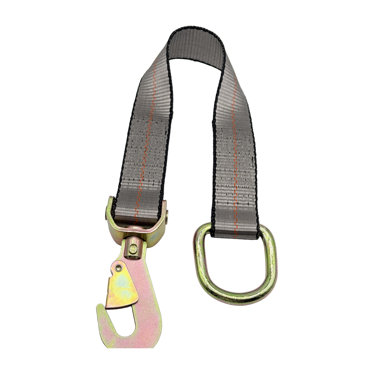 2" x 24" 1-Ply Strap Extension w/Twisted Flat Snap Hook on One End w/2" D-Ring on Opposite End - Gray