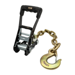 2" Premium MMS Black Rubber Long Wide Handle Ratchet Buckle w/Attaching G70 5/16"x12" Chain Tail w/G70 3/8" Slip Hook w/Safety Latch