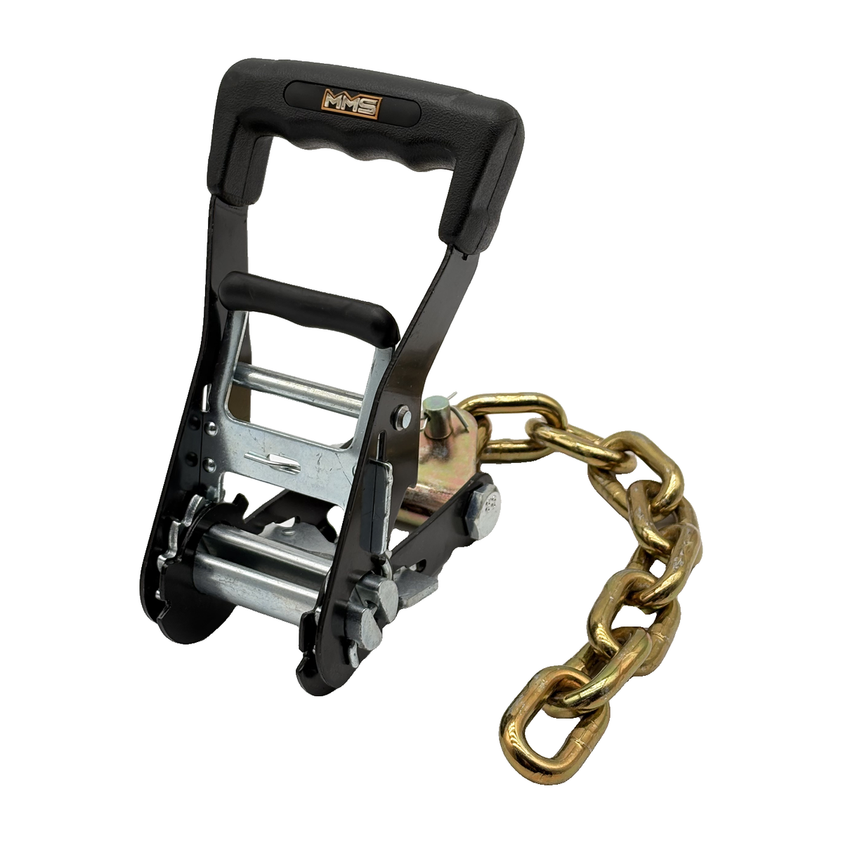 2" Premium MMS Black Rubber Wide Handle Ratchet Buckle w/G70 5/16"x12" Chain Tail