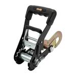 2" Premium MMS Black Rubber Wide Handle Ratchet Buckle w/Attaching Flat Snap Hook