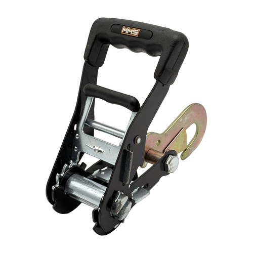 2" Premium MMS Black Rubber Wide Handle Ratchet Buckle w/Attaching Flat Snap Hook