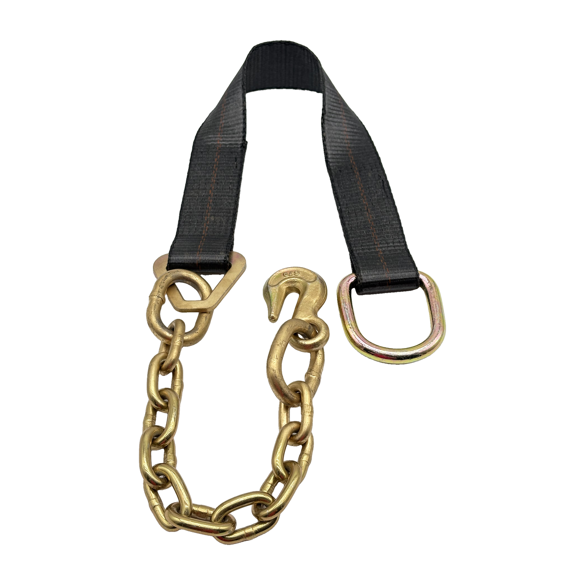 2" x 24" 1-Ply Strap Extension w/D-Ring on One End w/G70 5/16" x 12" Chain Tail w/G70 5/16" Forged Grab Hook on Opposite End - Black