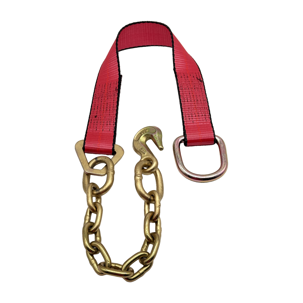 2" x 24" 1-Ply Strap Extension w/D-Ring on One End w/G70 5/16" x 12" Chain Tail w/G70 5/16" Forged Grab Hook on Opposite End - Red