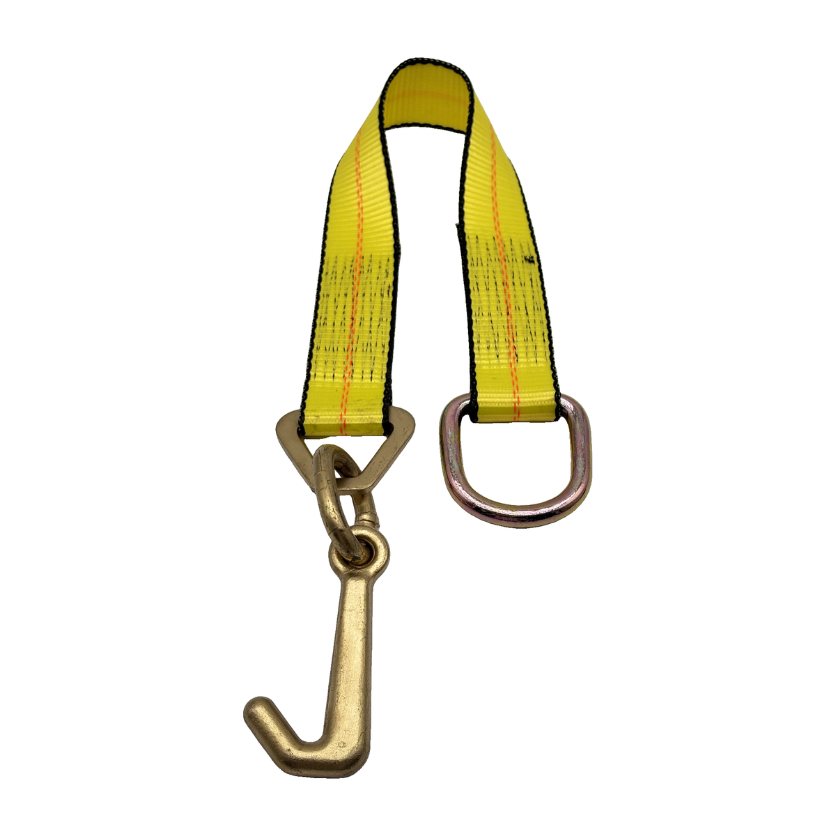 2" x 24" 1-Ply Strap Extension w/D-Ring on One End w/4" Mini "J" Frame Hook on Opposite End - Yellow