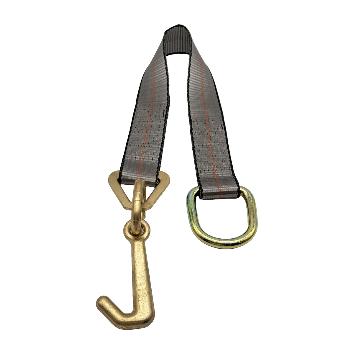 2" x 24" 1-Ply Strap Extension w/D-Ring on One End w/4" Mini "J" Frame Hook on Opposite End - Gray