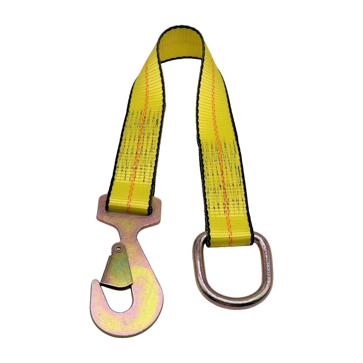 2" x 24" 1-Ply Strap Extension w/D-Ring on One End w/Tapered Flat Snap Hook on Opposite End - Yellow