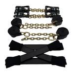 8 Point Tie Down Kit 2"x14' 100% American Made 12,000 lbs Break Strength Webbing w/G70 5/16"x12" Chain Tail Ends, "Dog Bone" Eye Loops w/Wear Pads & MMS Premium HD Ratchets (Black)