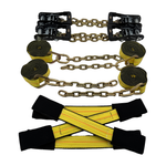 8 Point Tie Down Kit 2"x14' 100% American Made 12,000 lbs Break Strength Webbing w/G70 5/16"x12" Chain Tail Ends, "Dog Bone" Eye Loops w/Wear Pads & MMS Premium HD Ratchets (Yellow)