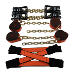 8 Point Tie Down Kit 2"x14' 100% American Made 12,000 lbs Break Strength Webbing w/G70 5/16"x12" Chain Tail Ends, "Dog Bone" Eye Loops w/Wear Pads & MMS Premium HD Ratchets (Orange)