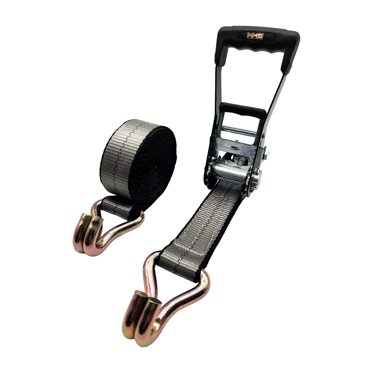 2" x 27' MMS Long-Handle Ratchet Strap w/Double-J Hook - Gray