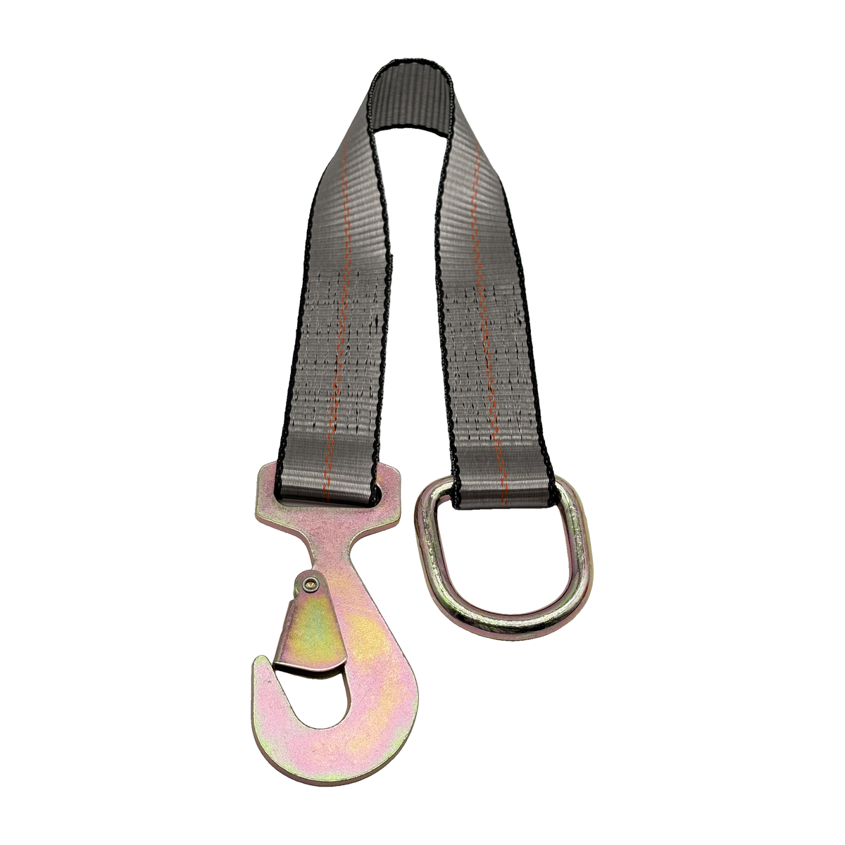 2" x 24" 1-Ply Strap Extension w/D-Ring on One End w/Tapered Flat Snap Hook on Opposite End - Gray