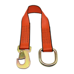 2" x 24" 1-Ply Strap Extension w/D-Ring on One End w/Flat Snap Hook on Opposite End - Orange