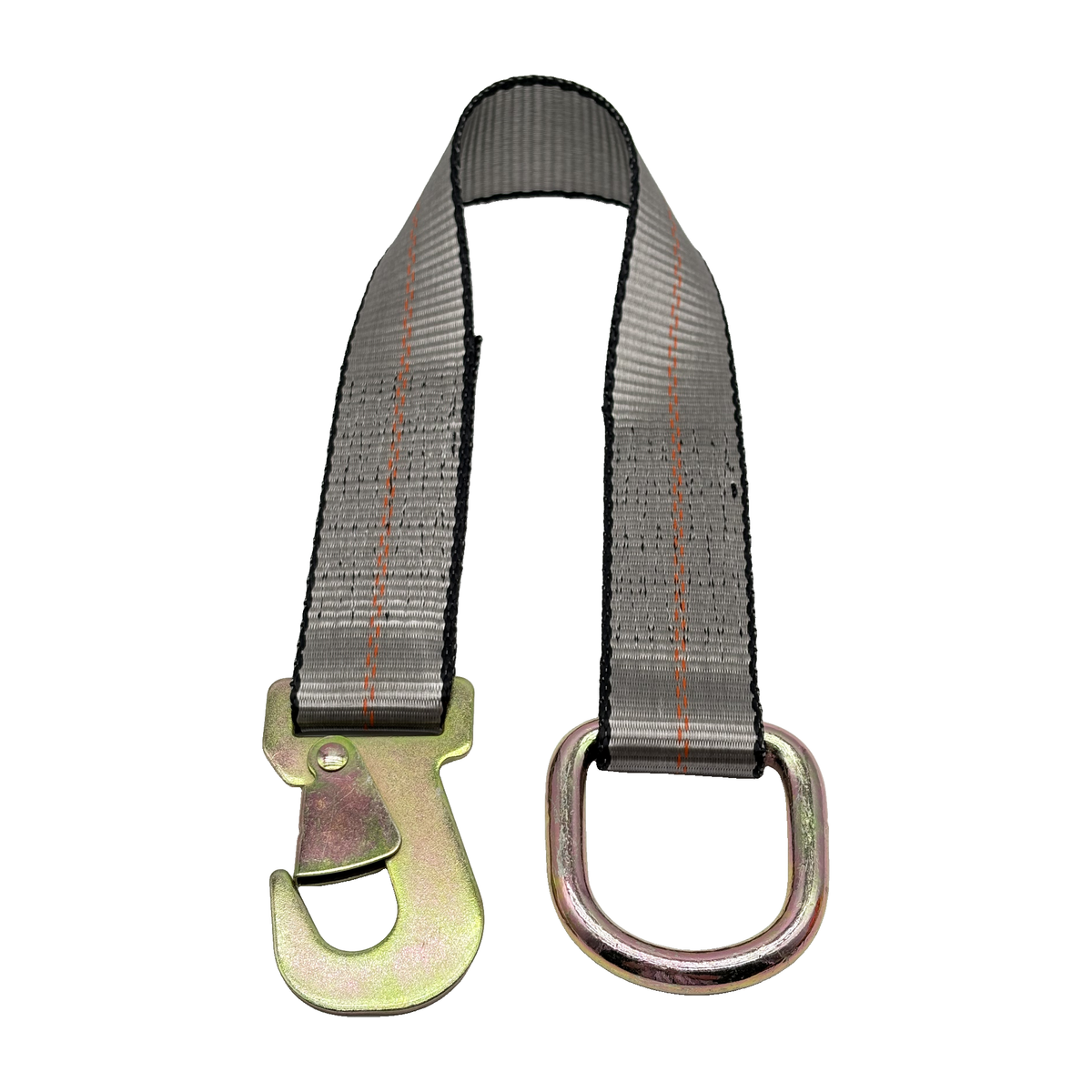 2" x 24" 1-Ply Strap Extension w/D-Ring on One End w/Flat Snap Hook on Opposite End - Gray