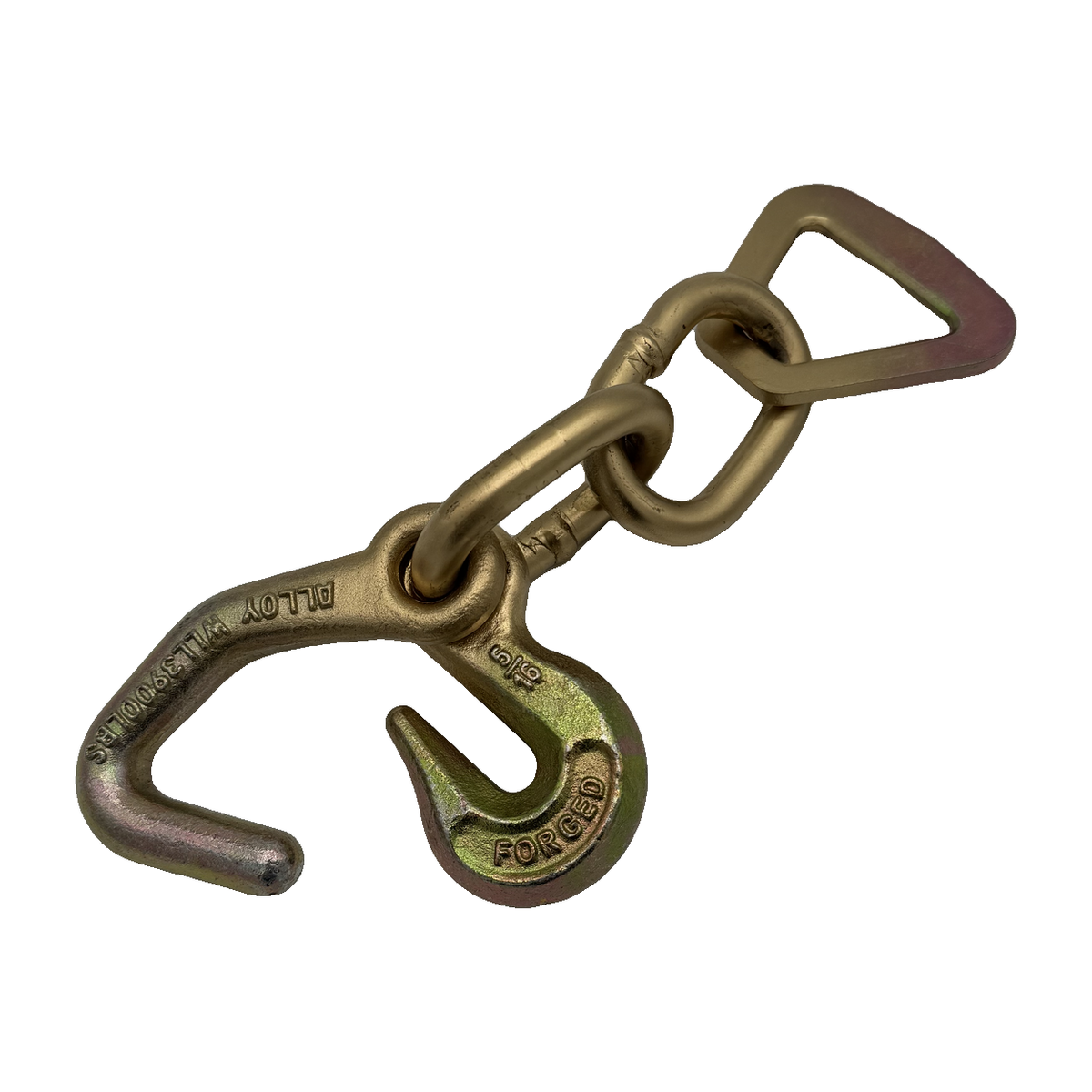 G70 Datsun J Hook w/G70 Forged 5/16" Grab Hook Attached w/.437 Welded Links & 2" 10K Break Strength Flat Delta