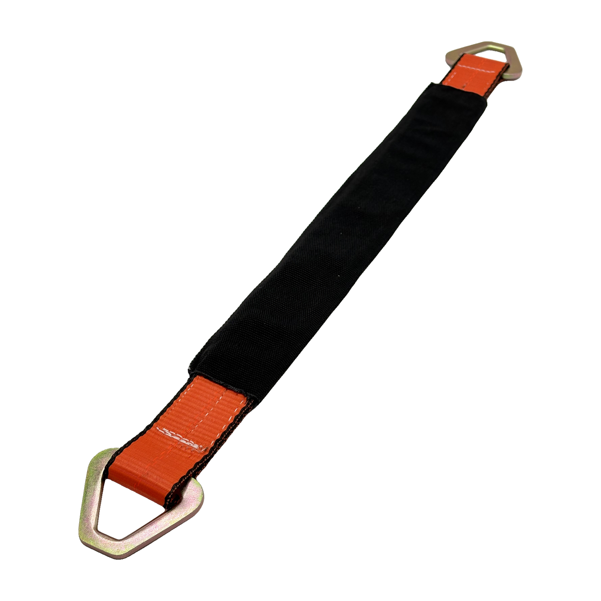 2" x 24" 3-Ply Center HD Axle Strap w/2" Flat Delta Ring on Both Ends w/Black Protective Wear Sleeve - Orange