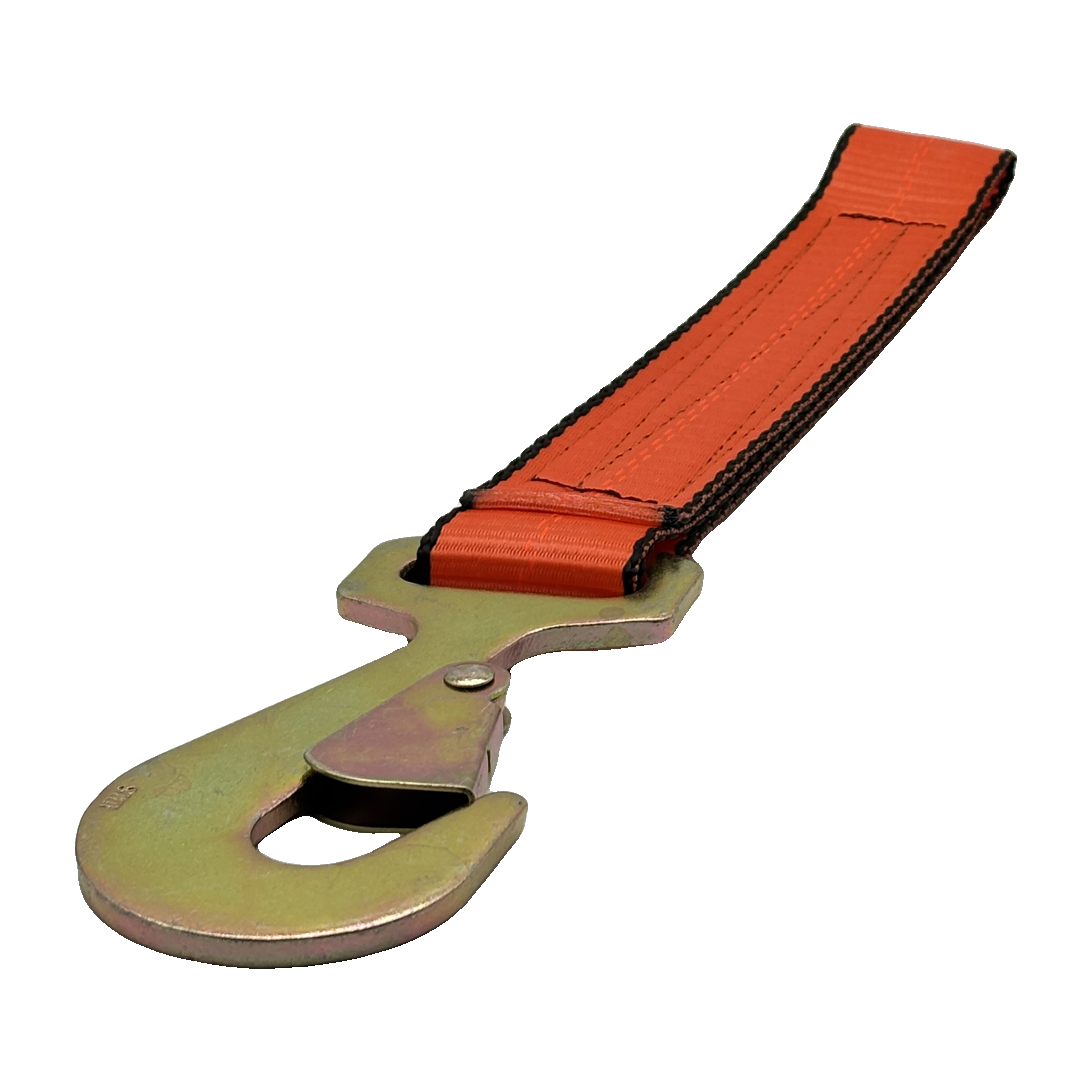 2" x 12" Heavy-Duty 3 Ply Center Short End/Ratchet Buckle End w/2" Tapered Flat Snap Hook - Orange