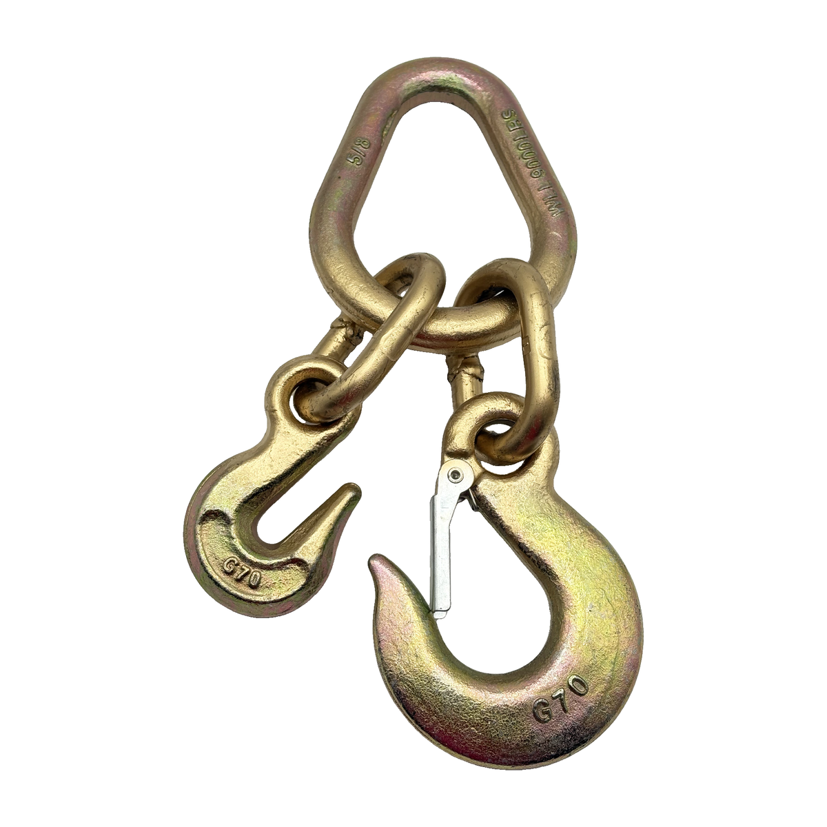 G70 Forged 5/8" Pear Link w/Forge 5/16" Grab Hook w/G70 3/8" Slip Eye Hook w/Safety Latch