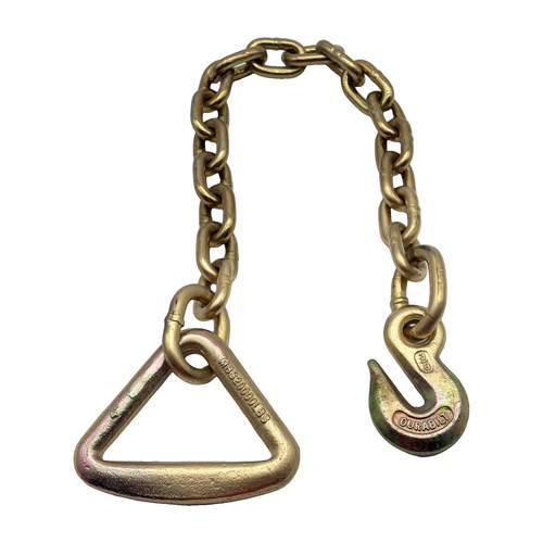 G70 3/8"x12" Chain Tail Assembly w/4" Forged Delta Ring on One End w/G70 3/8" Forged Grab Hook on Opposite End