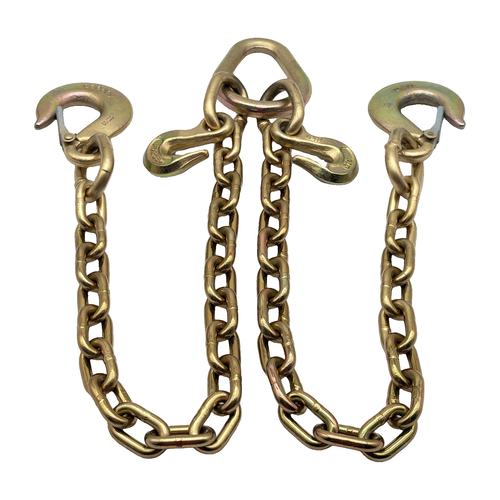 G70 V-Bridle Chain Assembly w/24" Chain Legs w/Forged G70 3/8" Slip Hook w/Safety Latches